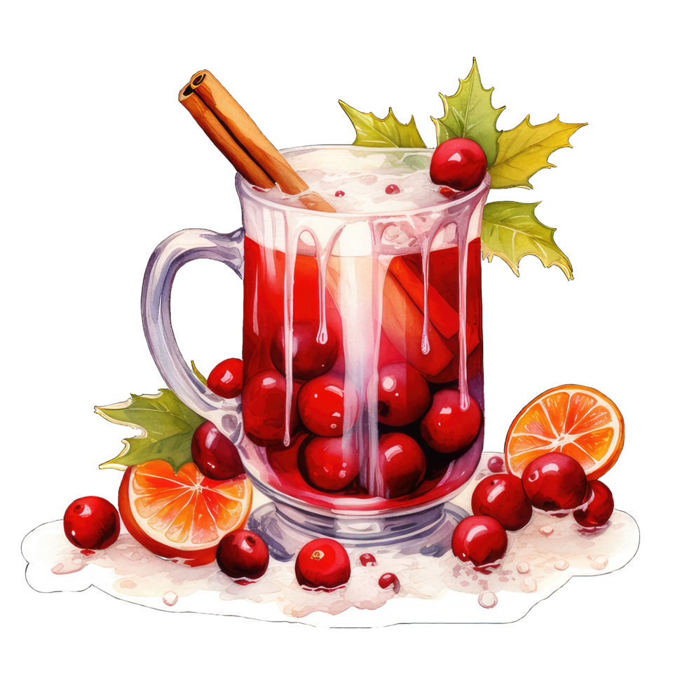 Glass of Christmas drink with berries and citrus fruit for festive holidays , Ai generative png