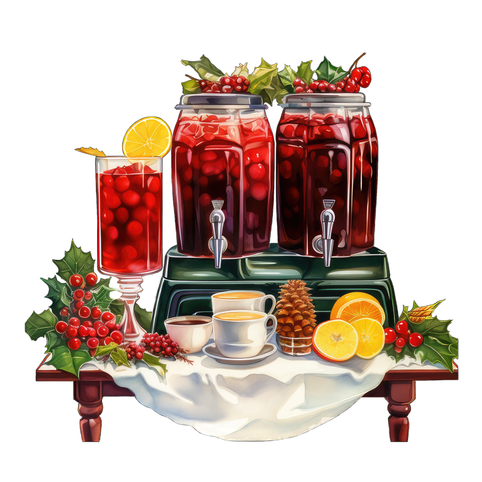 Christmas drink station with berries and citrus fruit for festive holidays , Ai generative png