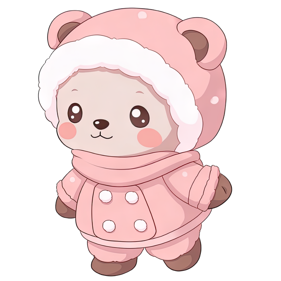 Baby Bear wears pink winter outfit in festive holiday ,Ai generative png