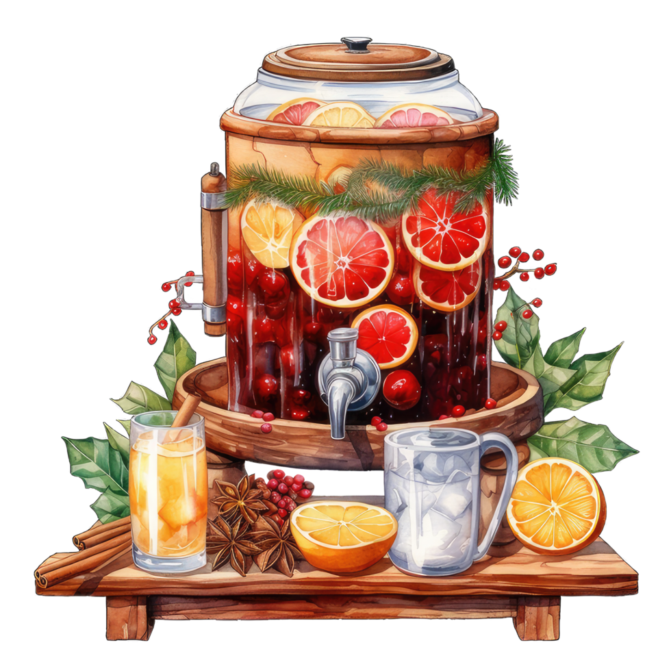 Christmas drink station with berries and citrus fruit for festive holidays , Ai generative png