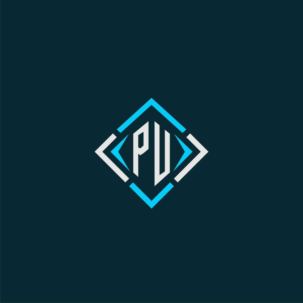 PU initial monogram logo with square style design vector