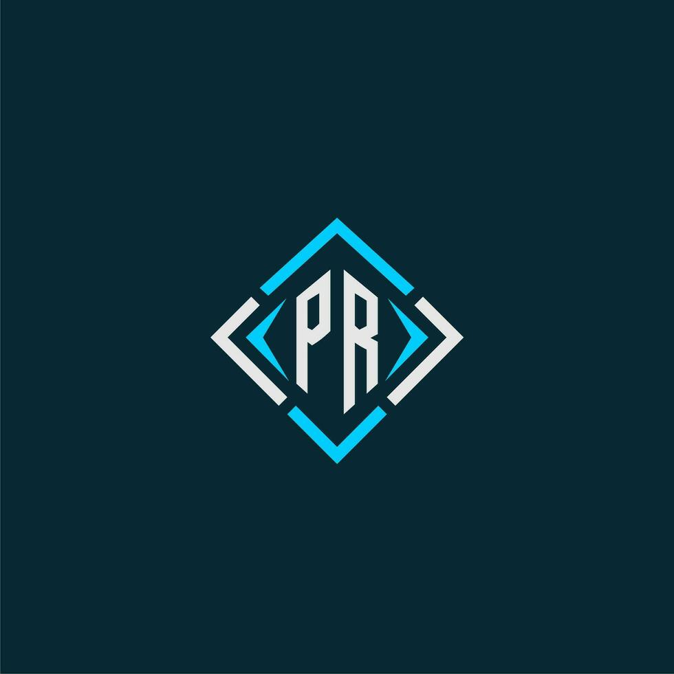 PR initial monogram logo with square style design vector