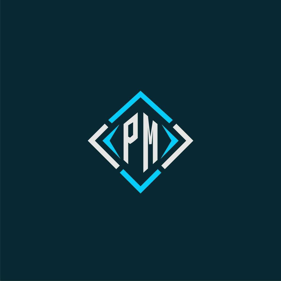 PM initial monogram logo with square style design vector