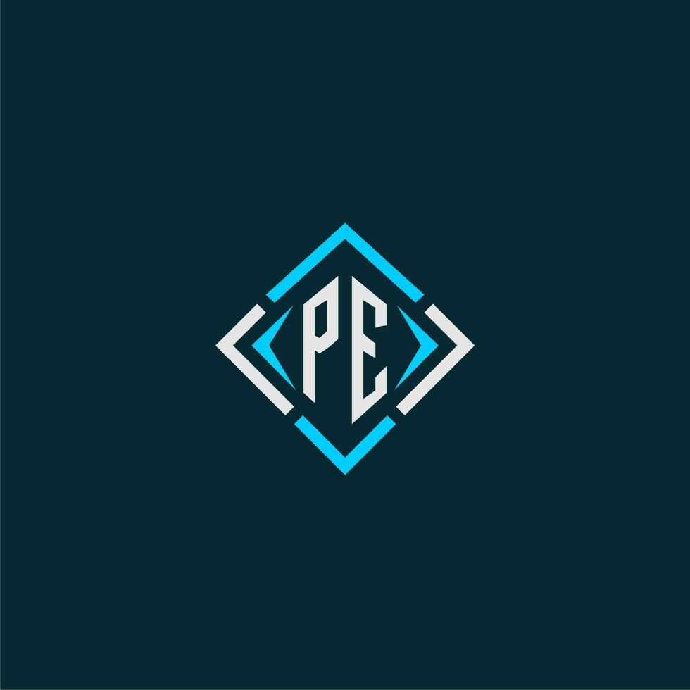 PE initial monogram logo with square style design vector