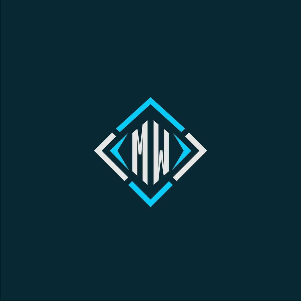 MW initial monogram logo with square style design vector