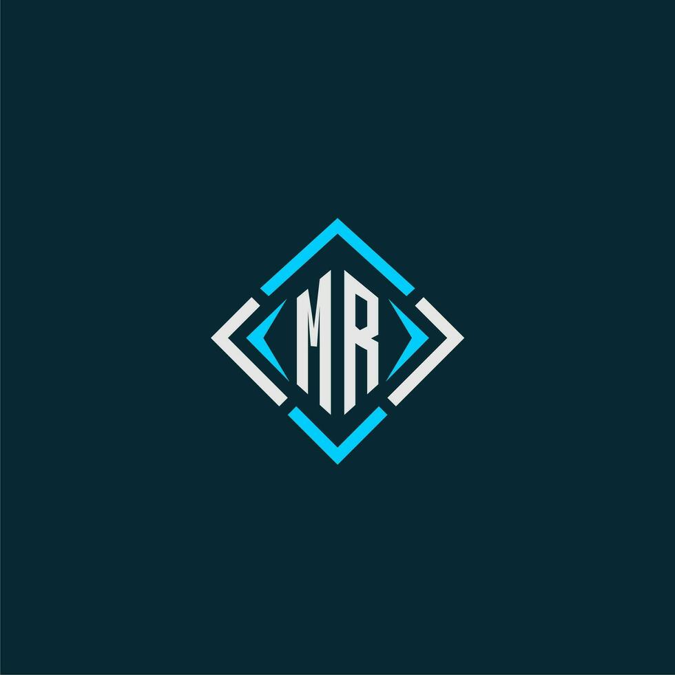 MR initial monogram logo with square style design vector