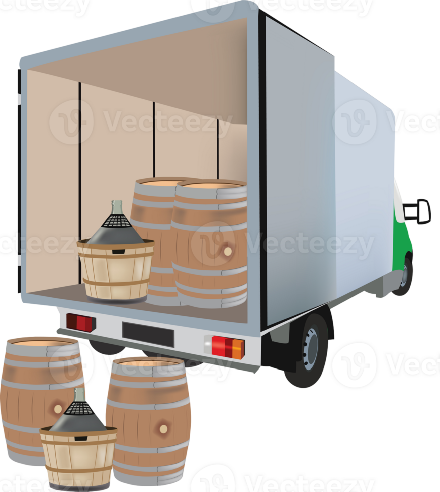Van truck use for transporting wine demijohns- png