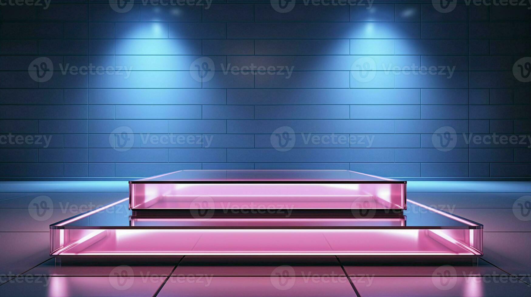 neon podium in bright psychedelic colors with backlighting. in y2k style. AI Generative photo