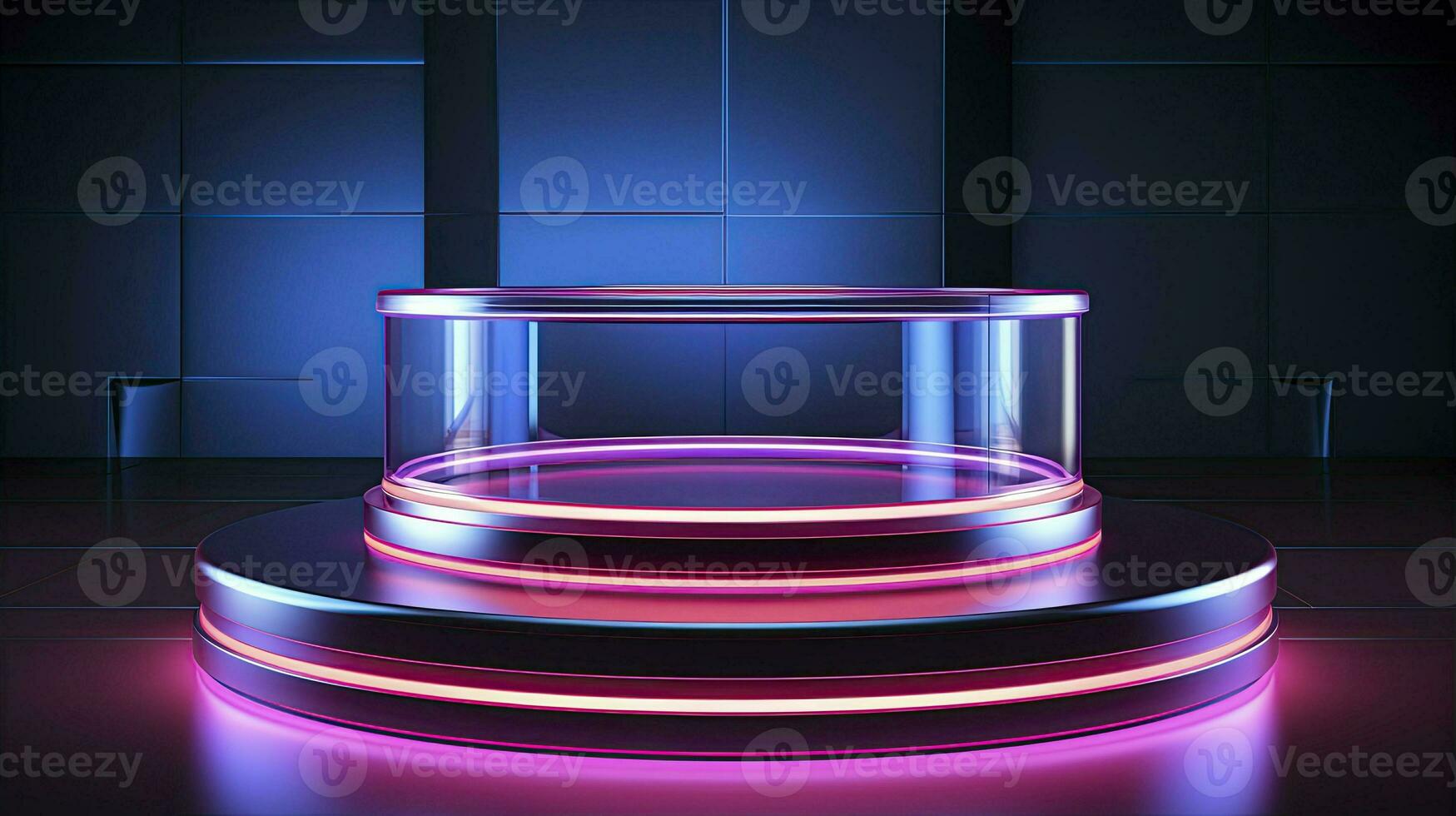 neon podium in bright psychedelic colors with backlighting. in y2k style. AI Generative photo