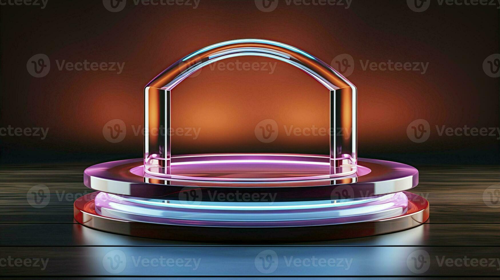 neon podium in bright psychedelic colors with backlighting. in y2k style. AI Generative photo