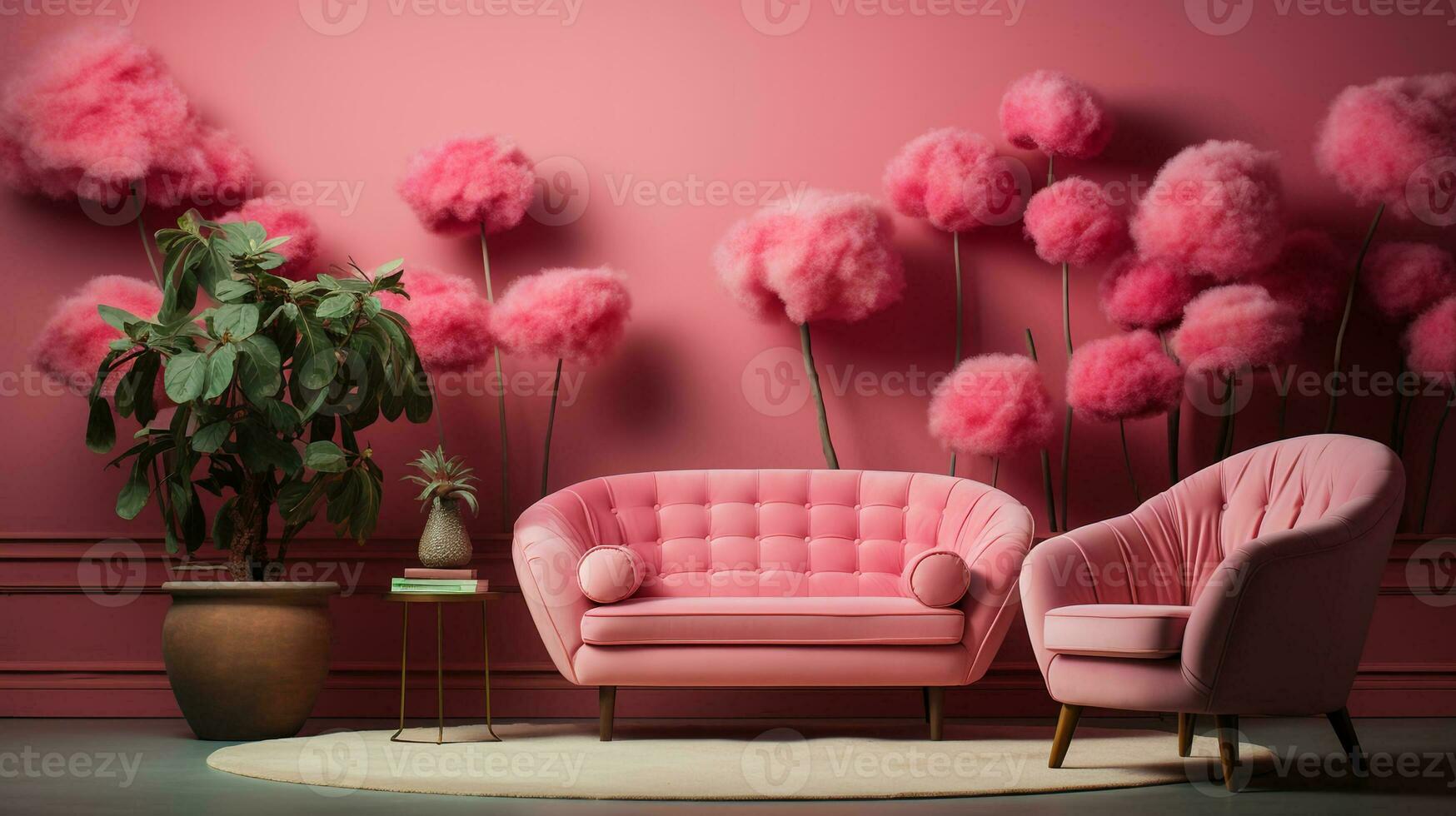 interior retro background in pink bright glamor style.AI Generative photo