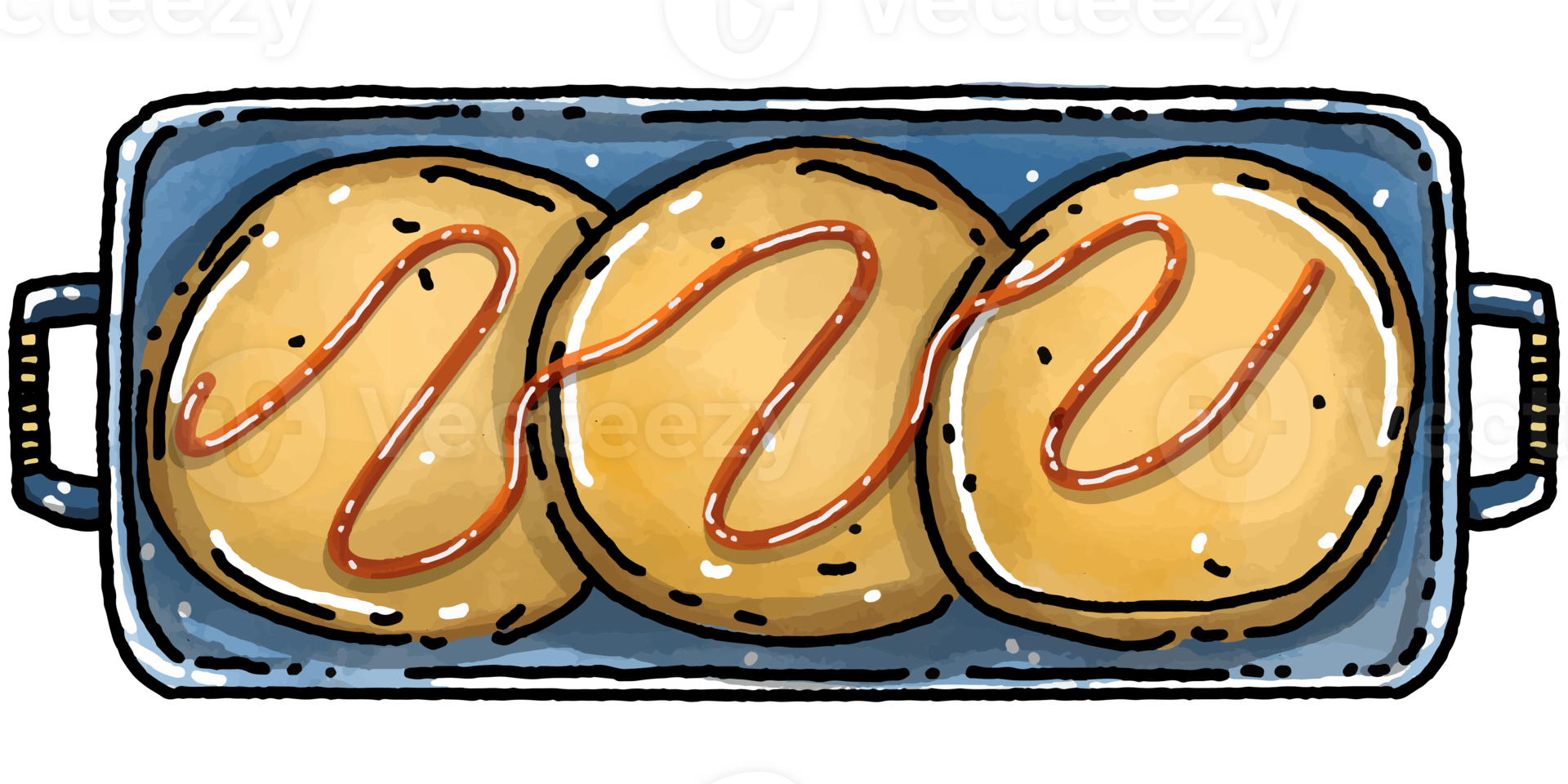 Pancakes on tray illustration. Doodle breakfast. Hand drawn foods. Menu board. png