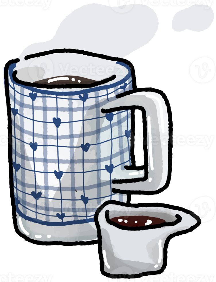 A cup of Hot Black Coffee with Syrup illustration. Doodle breakfast. Hand drawn foods. Menu board. png