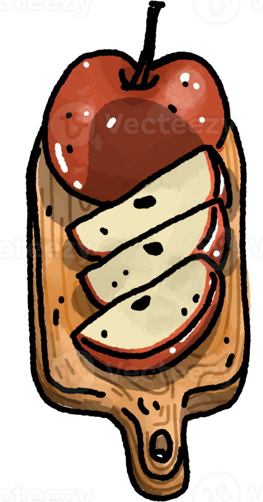 Apple on Board illustration. Doodle breakfast. Hand drawn foods. Menu board. png