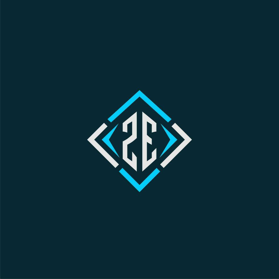 ZE initial monogram logo with square style design vector