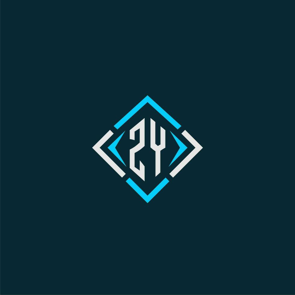 ZY initial monogram logo with square style design vector