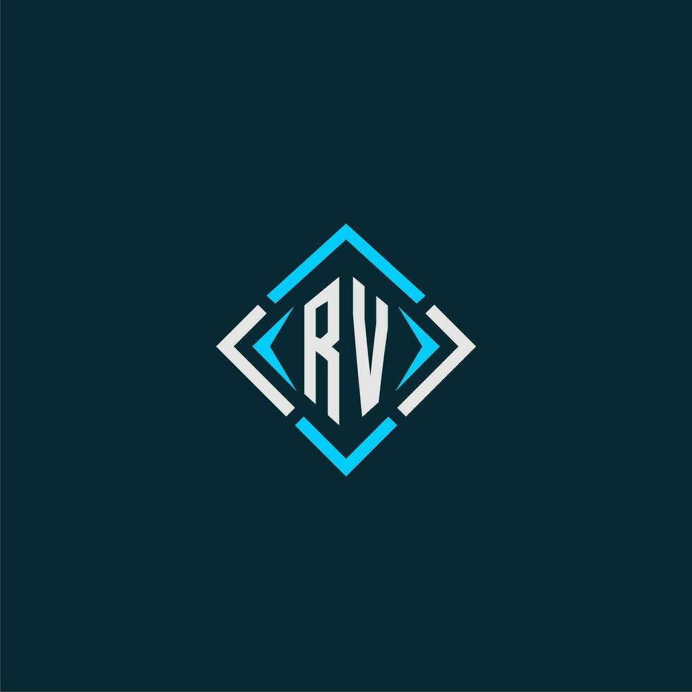RV initial monogram logo with square style design vector