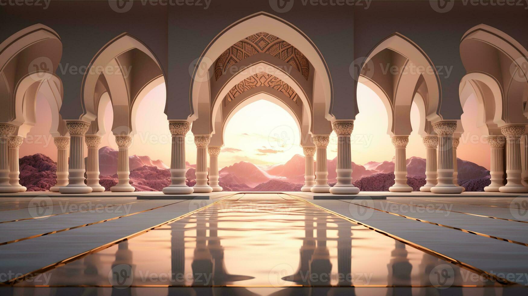 podium background in Ramadan holiday minimalism style . oriental arabic design with shades of beige colors. ai generative photo