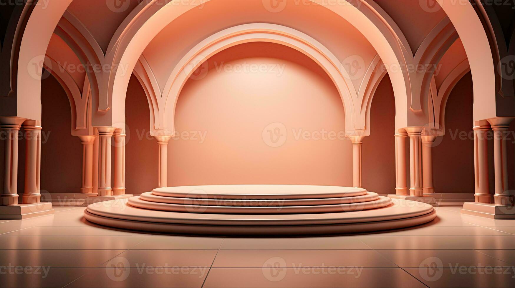 podium background in Ramadan holiday minimalism style . oriental arabic design with shades of beige colors. ai generative photo