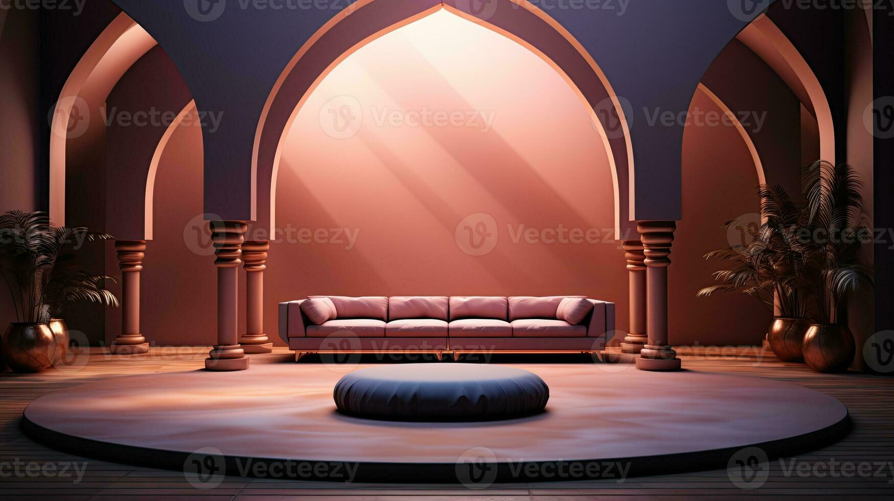 podium background in Ramadan holiday minimalism style . oriental arabic design with shades of beige colors. ai generative photo