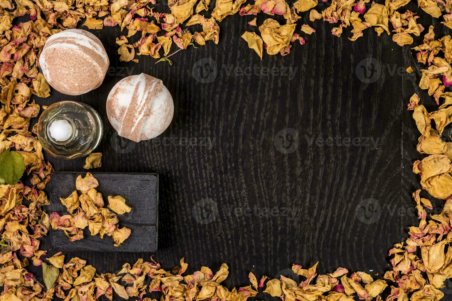 Spa bath cosmetic. Aromatherapy with natural soap and bomb. Hygiene relaxation for body. photo