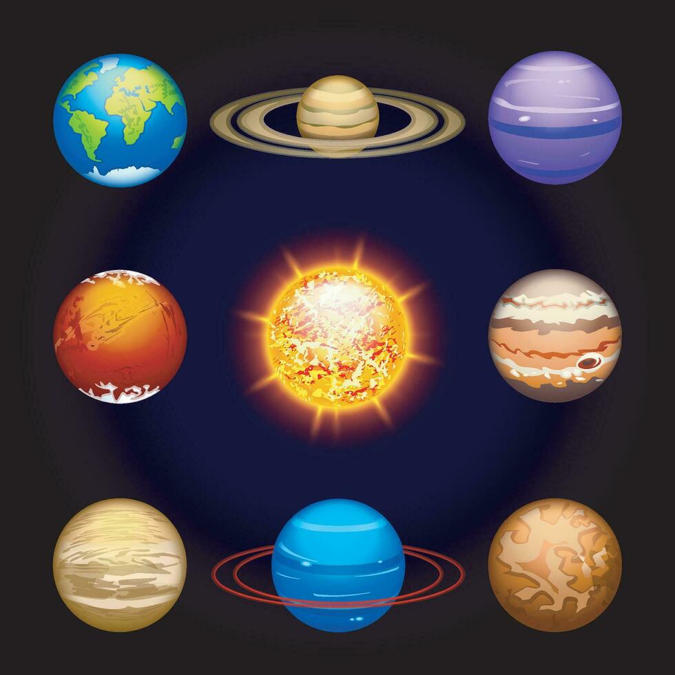 planets set solar system vector