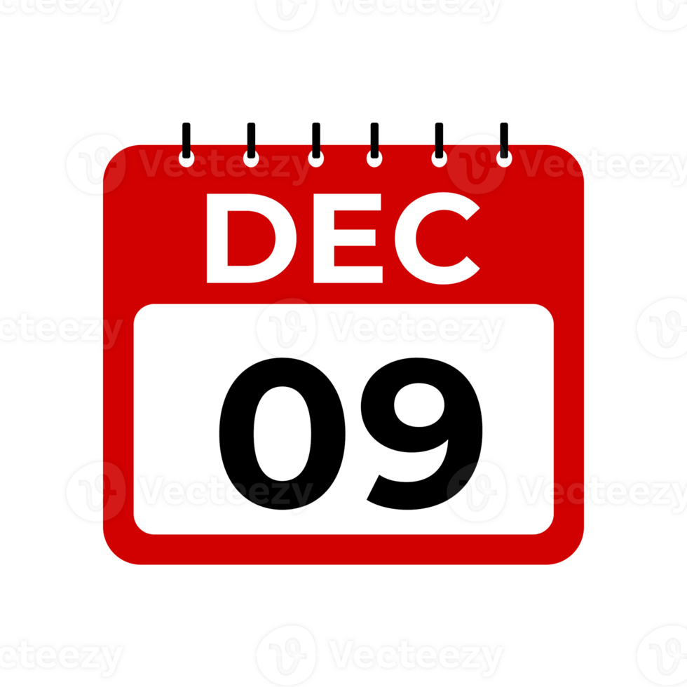december 9 calendar reminder. 9 december daily calendar icon template. Calendar 9 december icon Design template. png