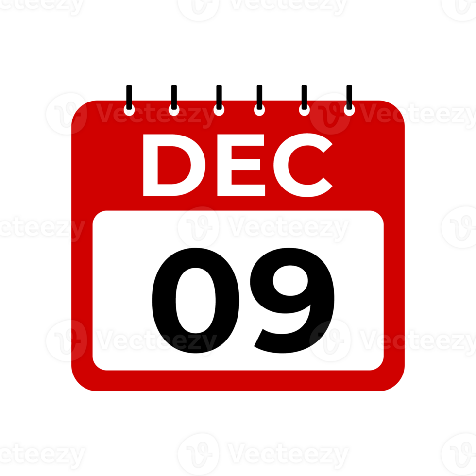 Dezember 9 Kalender Erinnerung. 9 Dezember Täglich Kalender Symbol Vorlage. Kalender 9 Dezember Symbol Design Vorlage. png