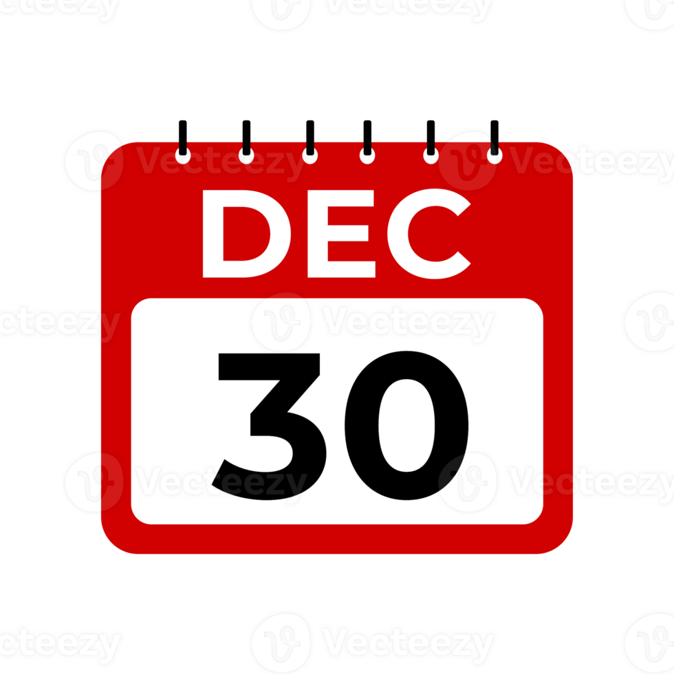 Dezember 30 Kalender Erinnerung. 30 Dezember Täglich Kalender Symbol Vorlage. Kalender 30 Dezember Symbol Design Vorlage. png