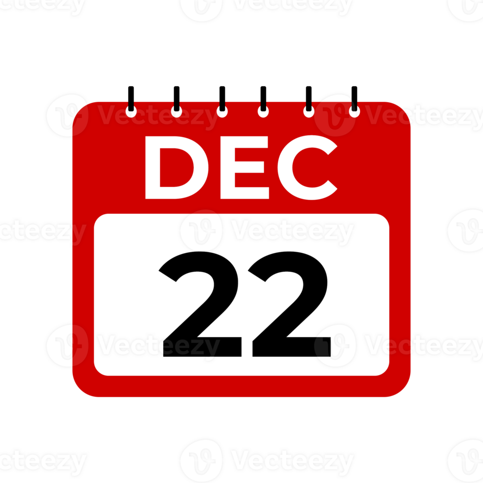 december 22 calendar reminder. 22 december daily calendar icon template. Calendar 22 december icon Design template. png