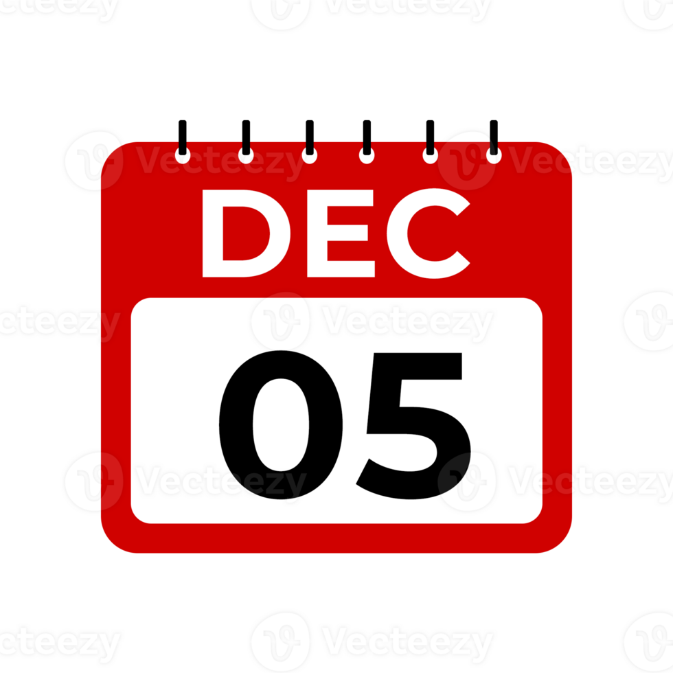 december 5 calendar reminder. 5 december daily calendar icon template. Calendar 5 december icon Design template png