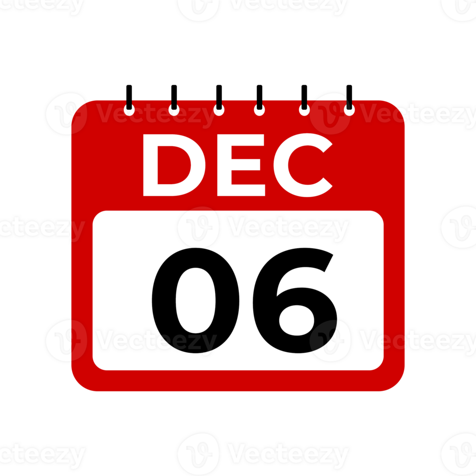 december 6 calendar reminder. 6 december daily calendar icon template. Calendar 6 december icon Design template png