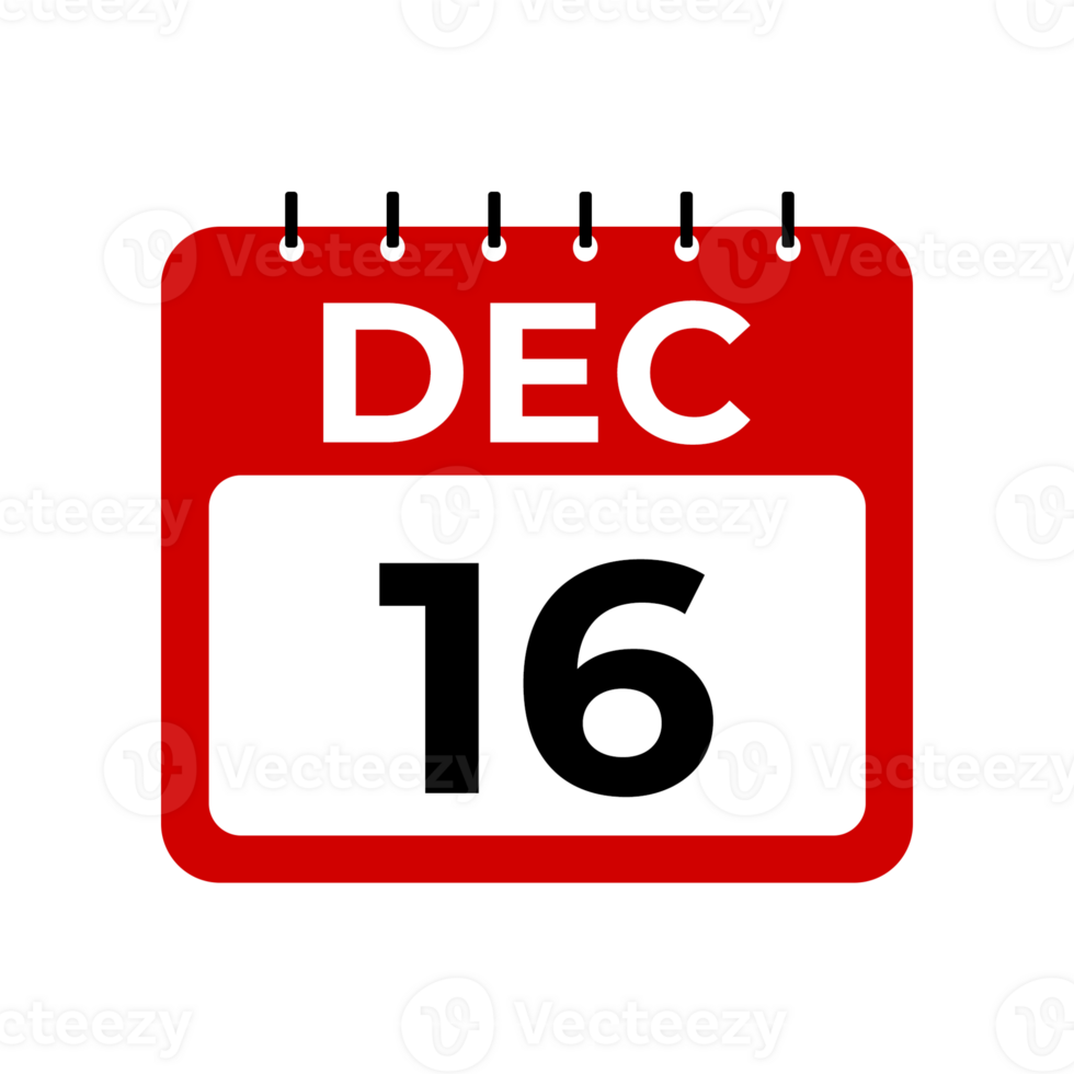 december 16 calendar reminder. 16 december daily calendar icon template. Calendar 16 december icon Design template. png