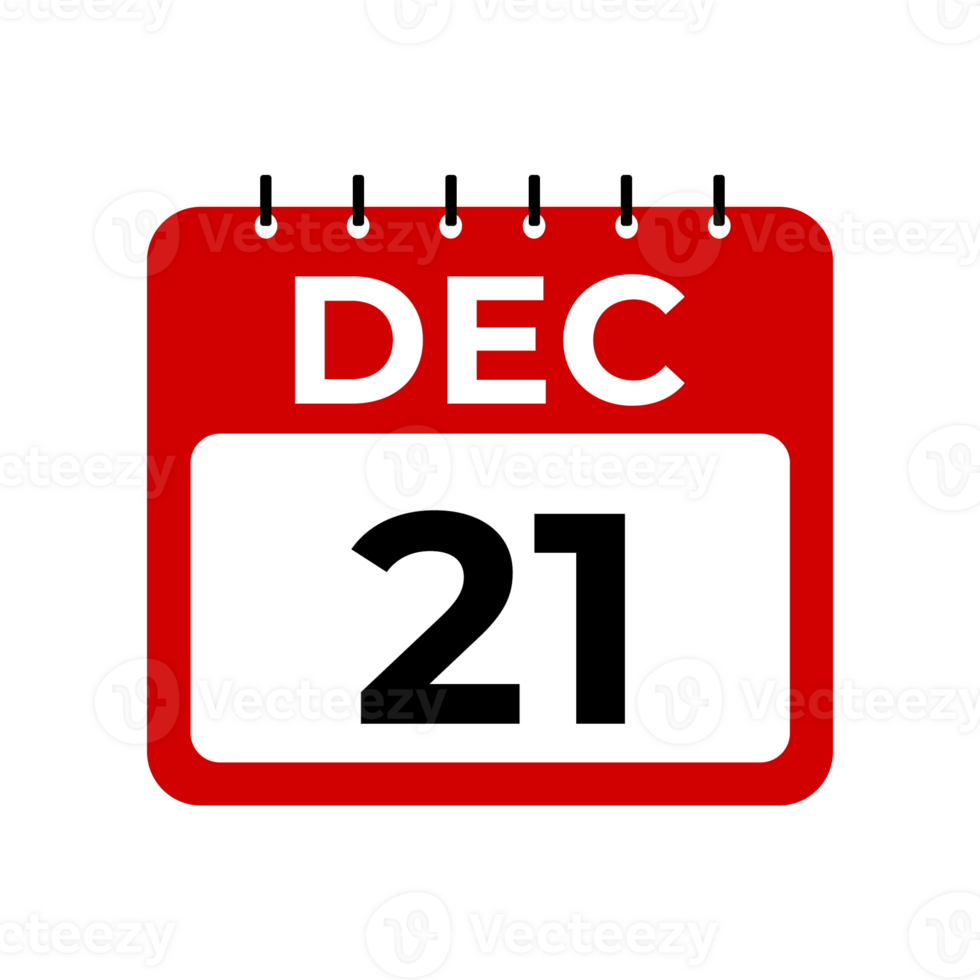 december 21 calendar reminder. 21 december daily calendar icon template. Calendar 21 december icon Design template. png