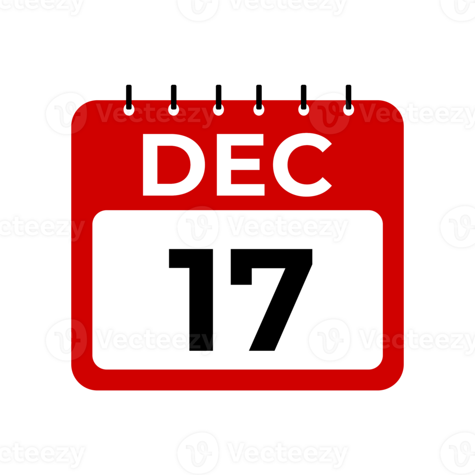 december 17 calendar reminder. 17 december daily calendar icon template. Calendar 17 december icon Design template. png