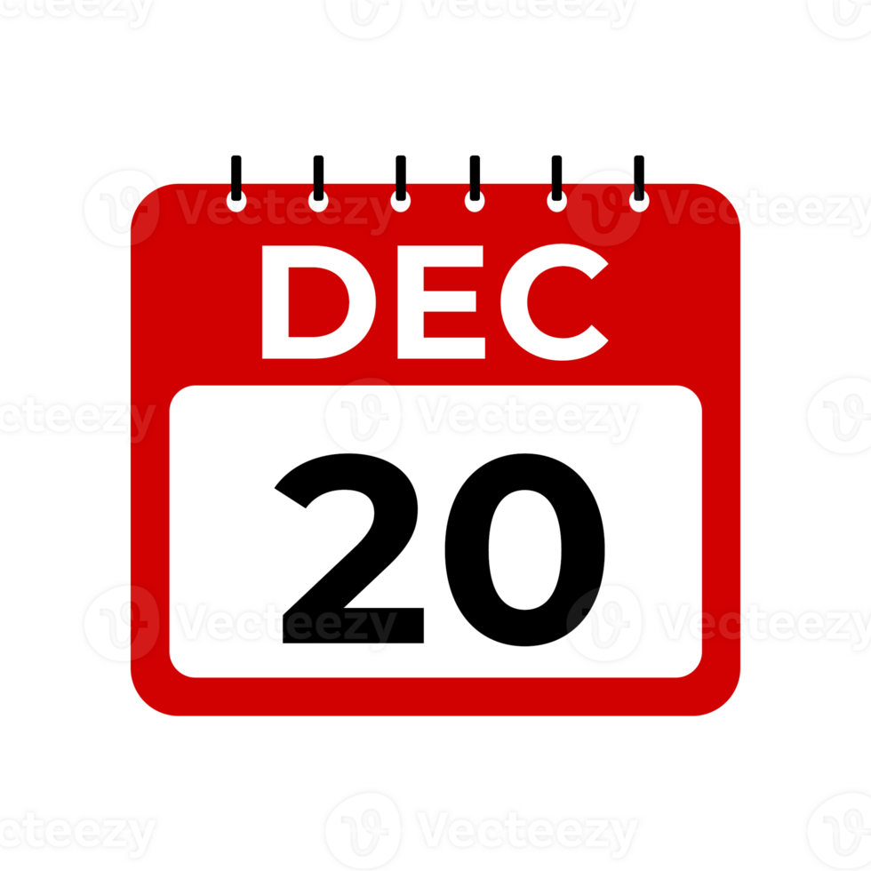 Dezember 20 Kalender Erinnerung. 20 Dezember Täglich Kalender Symbol Vorlage. Kalender 20 Dezember Symbol Design Vorlage. Illustration png