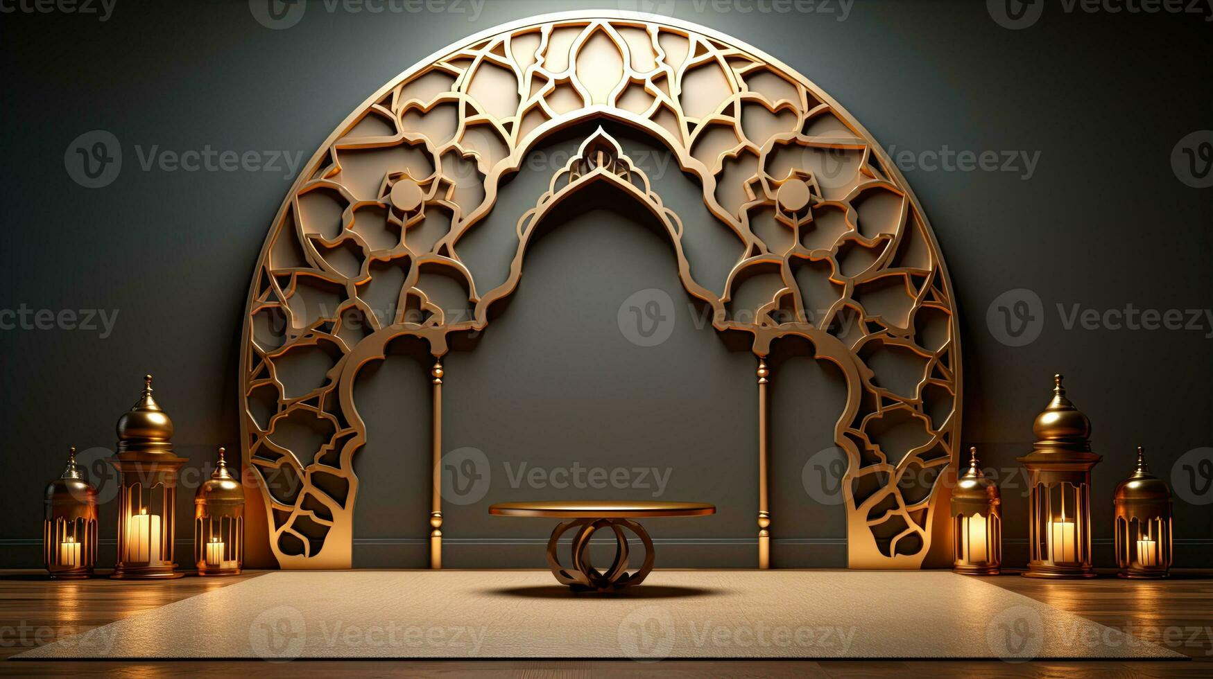 podium background in Ramadan holiday minimalism style . oriental arabic design . ai generated photo