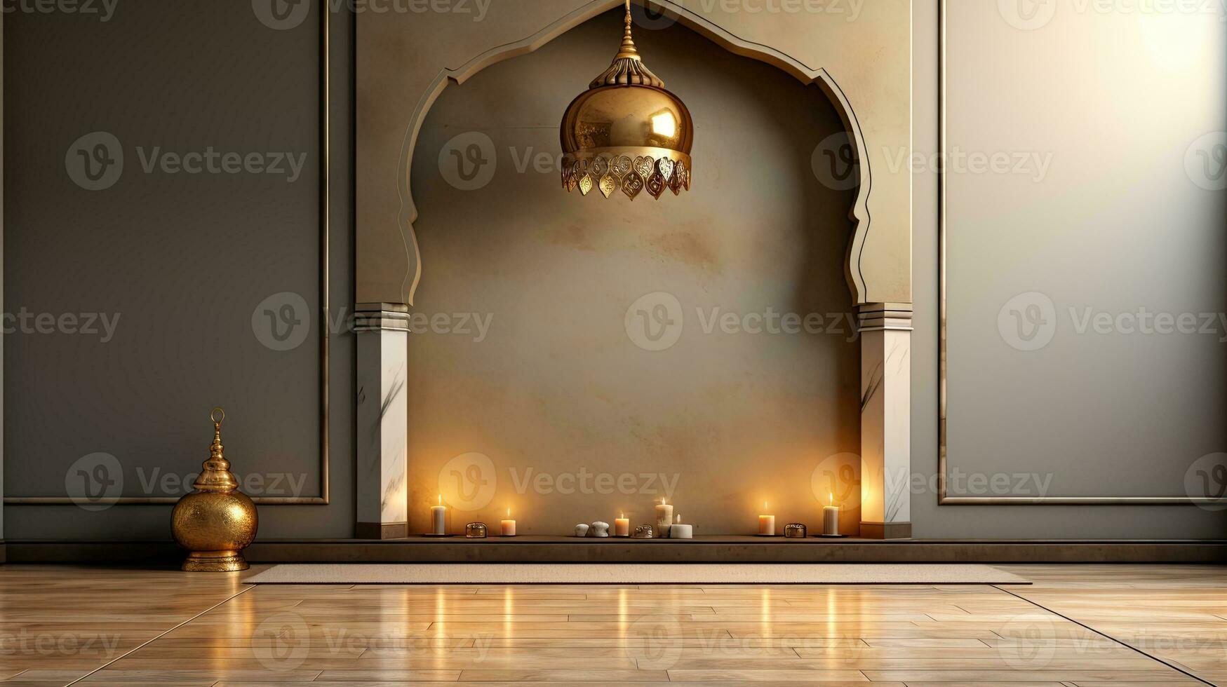 podium background in Ramadan holiday minimalism style . oriental arabic design . ai generated photo