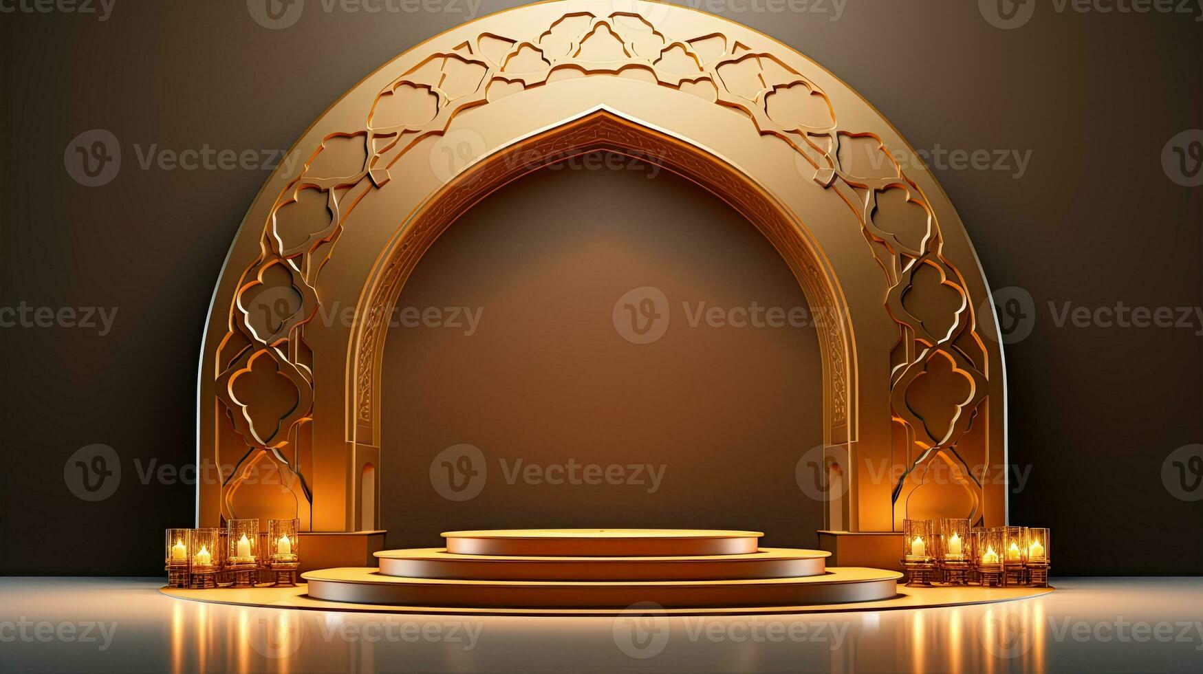 podium background in Ramadan holiday minimalism style . oriental arabic design . ai generated photo