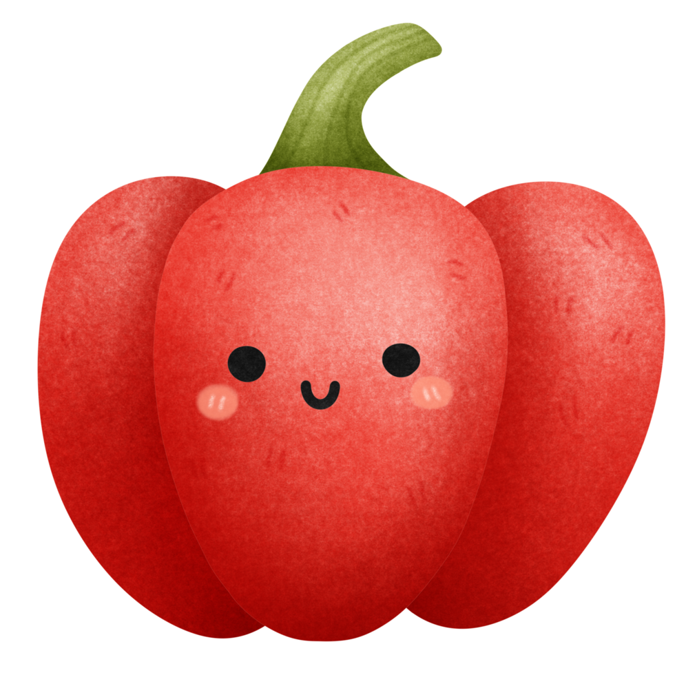 Isolated cute and happy smiling juicy red bell pepper vegetable character in transparent background png