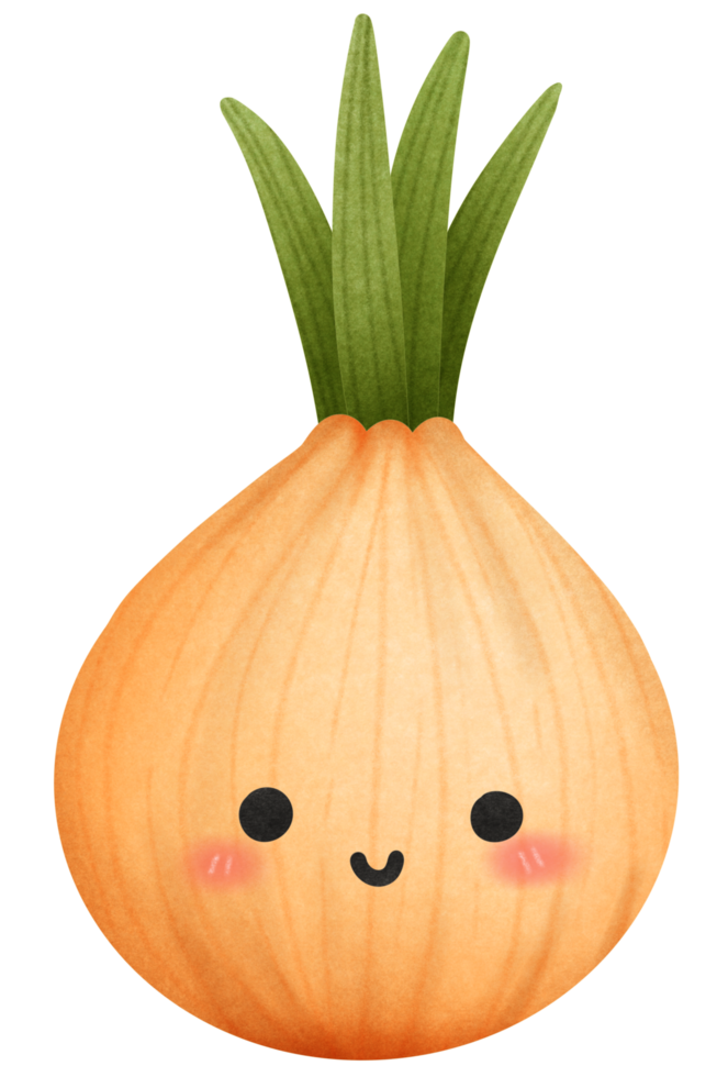 Isolated cute and happy smiling onion vegetable character in transparent background png