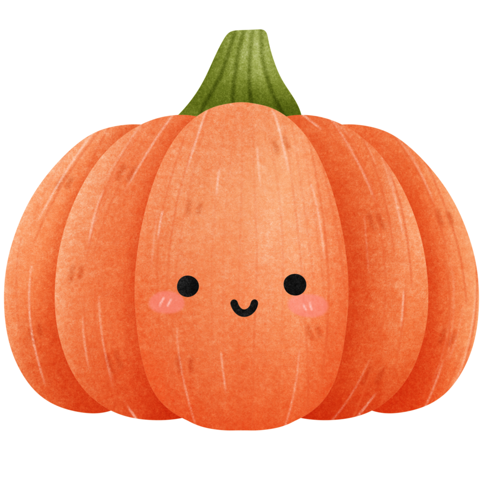 Isolated cute and happy smiling pumpkin vegetable character in transparent background png