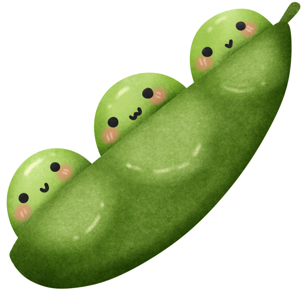 Isolated cute and happy smiling green peas vegetable character in transparent background png