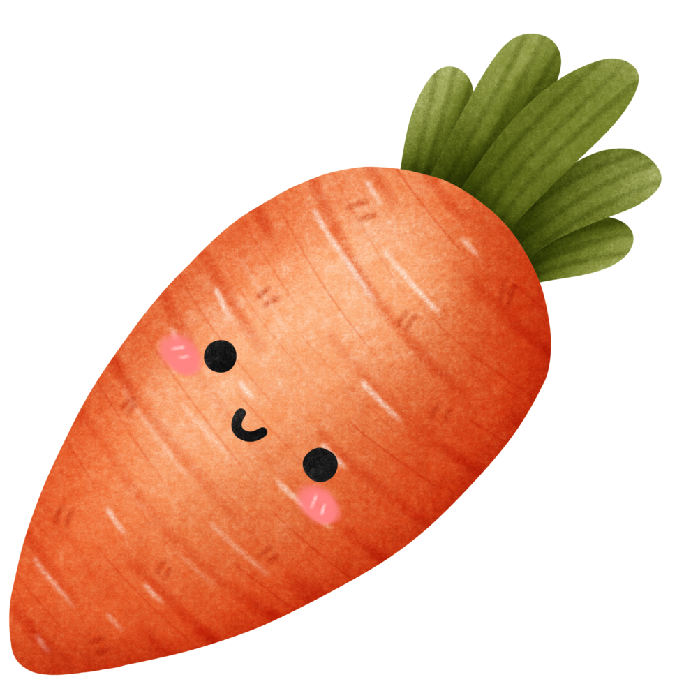 Isolated cute and happy smiling carrot vegetable character in transparent background png