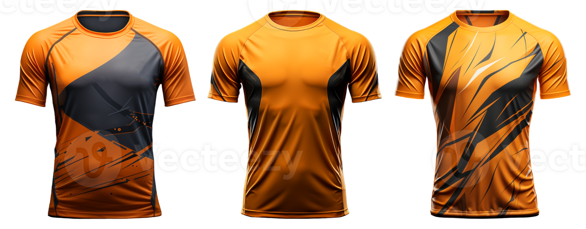 reeks van sport- t-shirt mockups met voorkant visie geïsoleerd Aan transparant achtergrond, generatief ai png