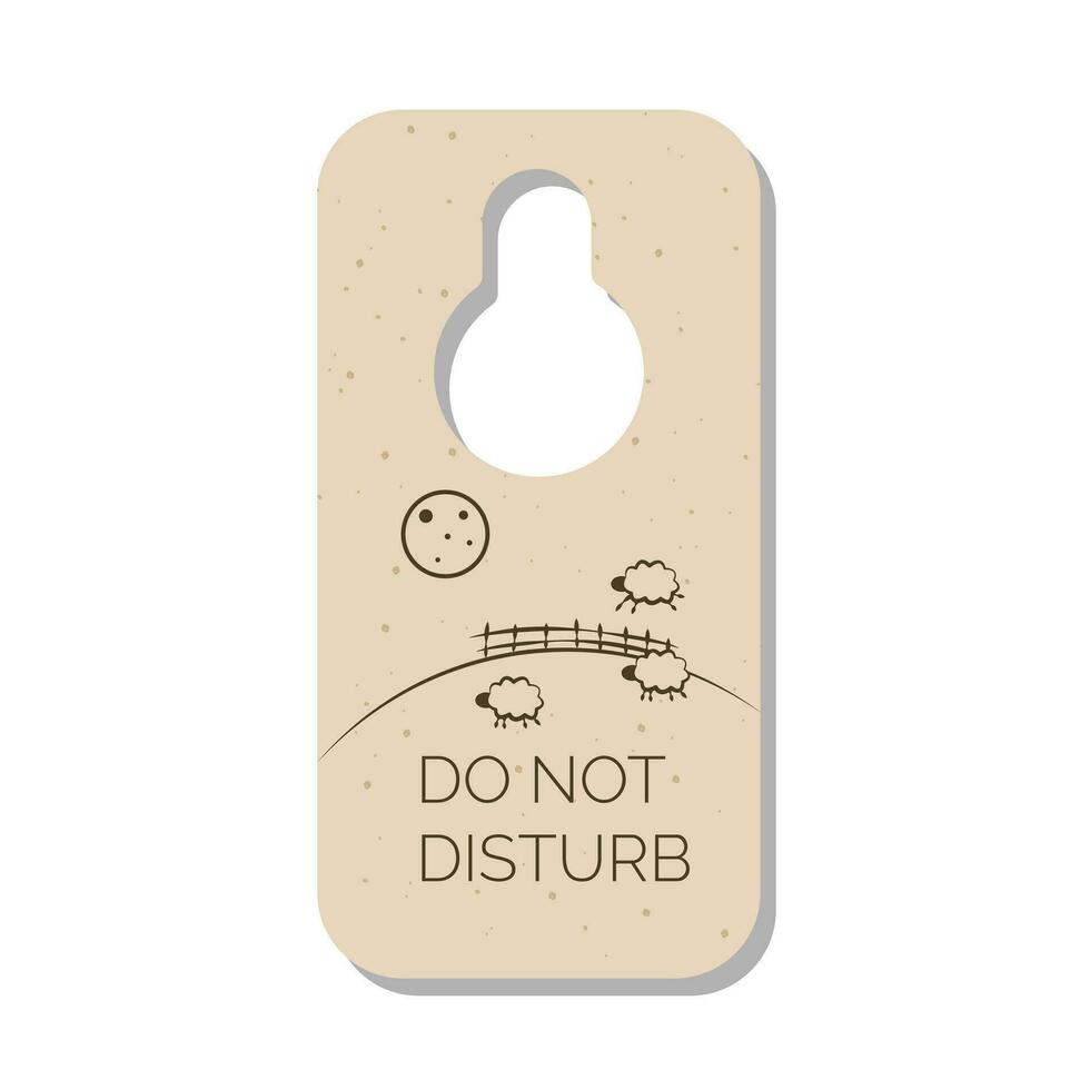 Do not disturb door hanger sign, tag or label with cute sheeps. Hotel room door handle or knob hanging card and warning message on white background. Vector illustration.