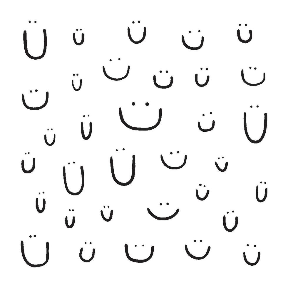 Hand drawn collection of cute smiles. Black doodle different smiles for card, fabric, wrapping paper, notepad covers, wallpapers isolated on white background. vector