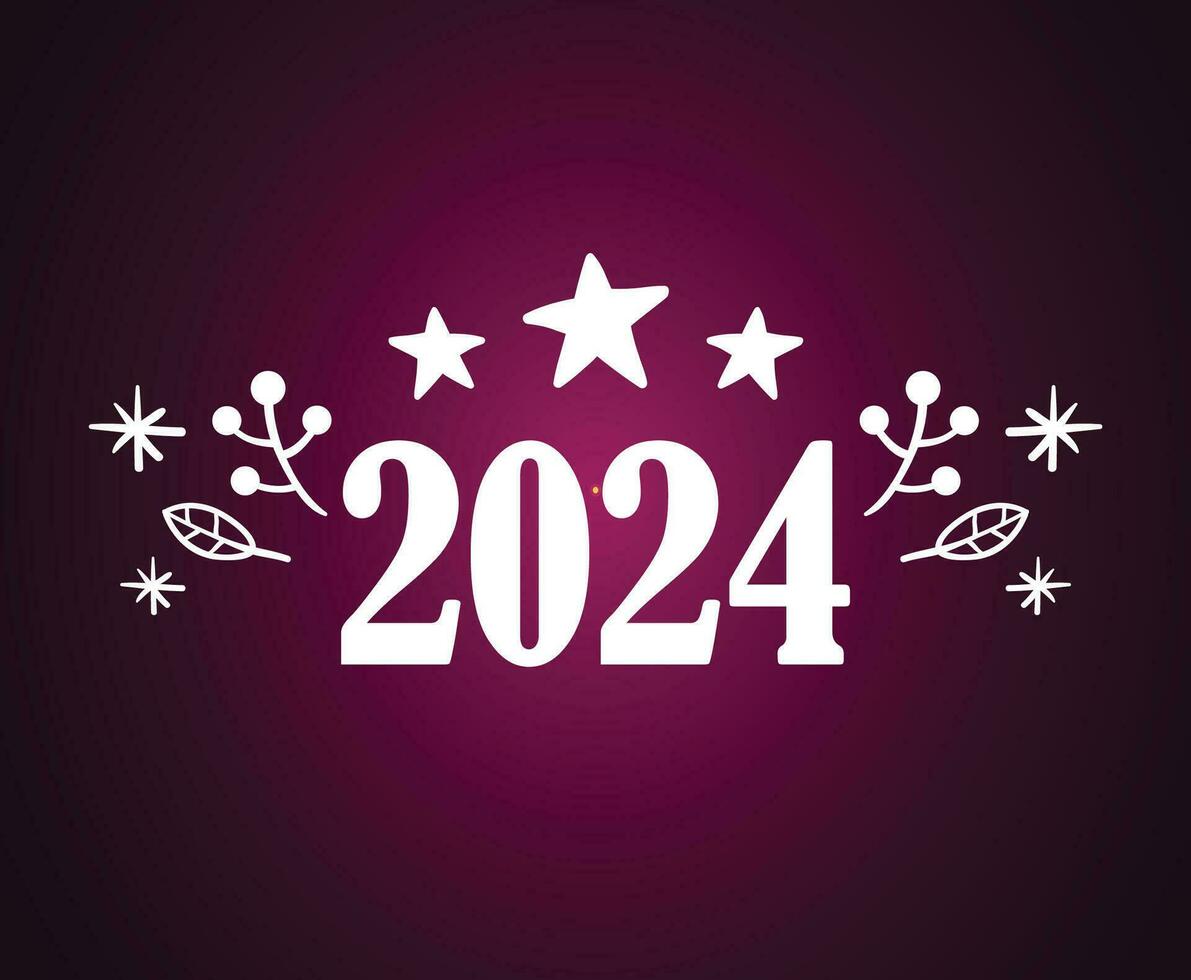 2024 Happy New Year Holiday Abstract White Graphic Design Vector Logo Symbol Illustration With Purple Background