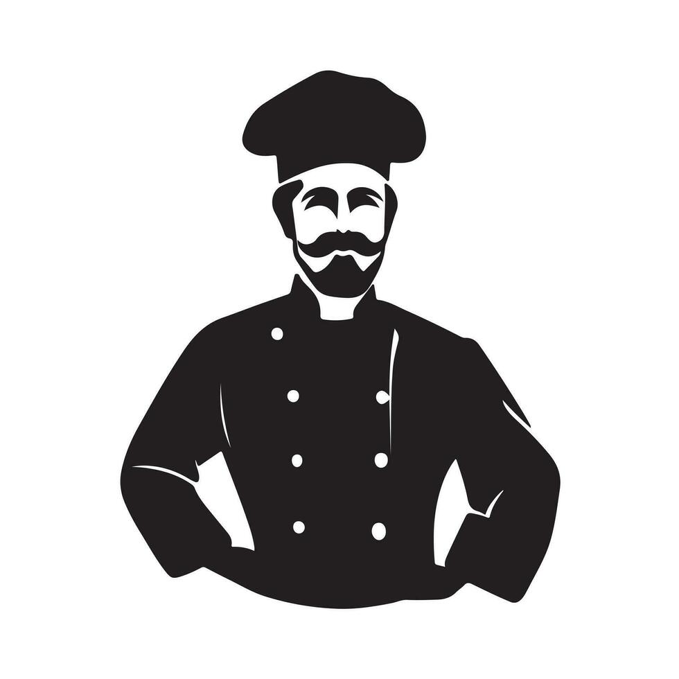 black silhouette of Chef with a chefs hat vector