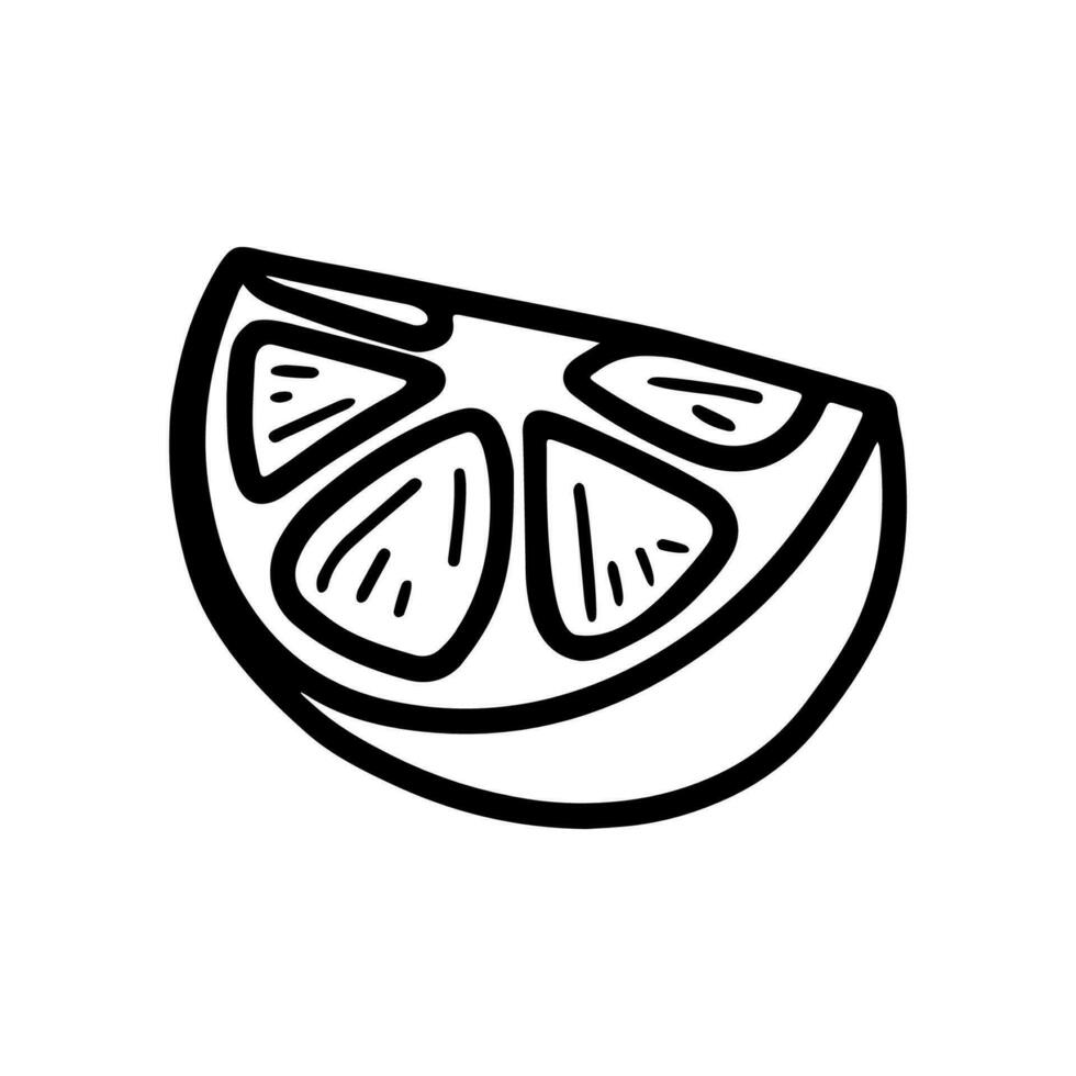 pieza de limón dibujada a mano vectorial aislada en el icono de fondo blanco. graciosas rebanadas de limón para diseño estacional, textil, café decorativo o tarjeta de felicitación. bocetos retro aislados en estilo antiguo. vector